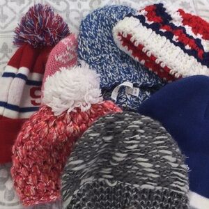 Set of 7 knit hats beanies. Includes Adidas, Aeropostal, Attaboy